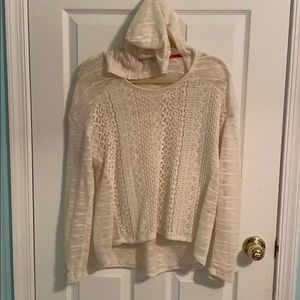 Lacey cream pullover with a hood